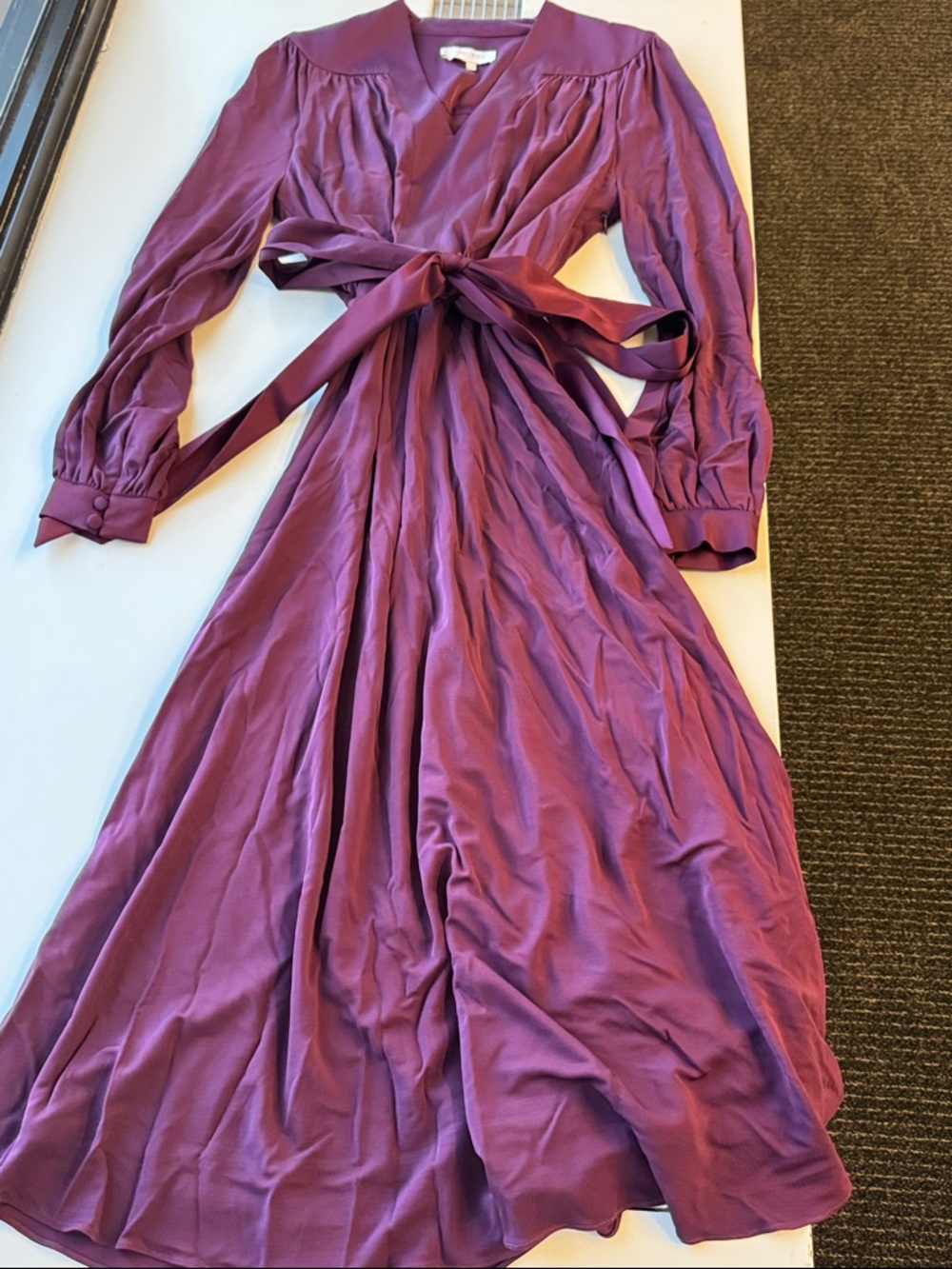 Hobbs London Long-Sleeve Wrap Midi Dress in Plum size 10